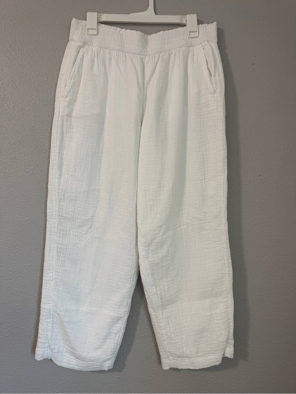 LOFT Outlet White 100% Cotton Gauze Wide-Leg Pants, Fully Lined, Size M